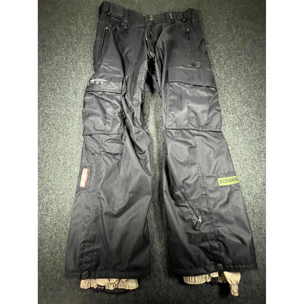 Y2K Sessions HOP-U Ridge Series Snowboard Pants Mens 32x30 Black Cargo RECCO